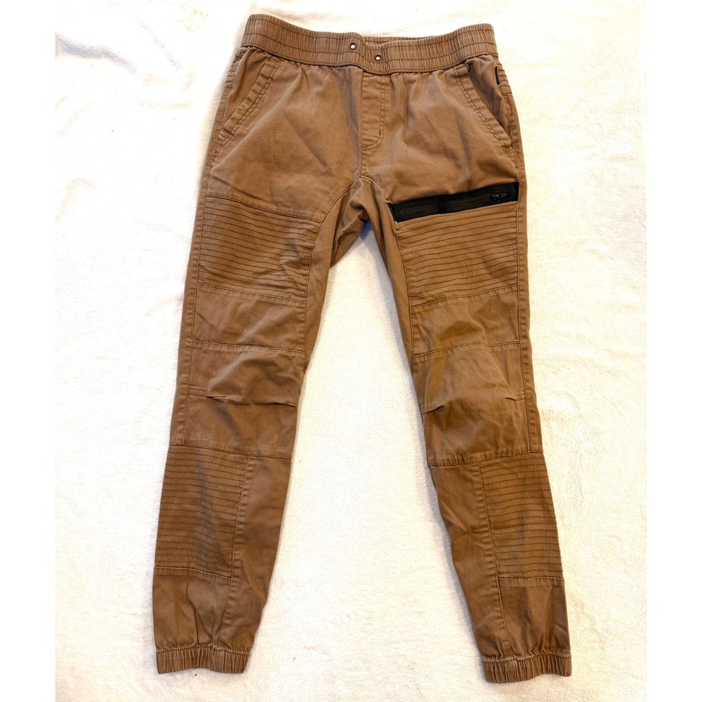 Ring of Fire Mens Moto Jogger Pants Brown Tan Ribbed Panel RYB0050C Size L